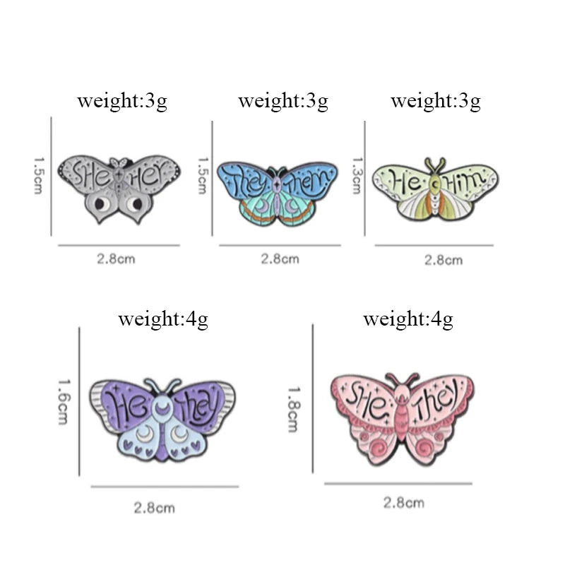 Pronoun Butterfly Enamel Pins