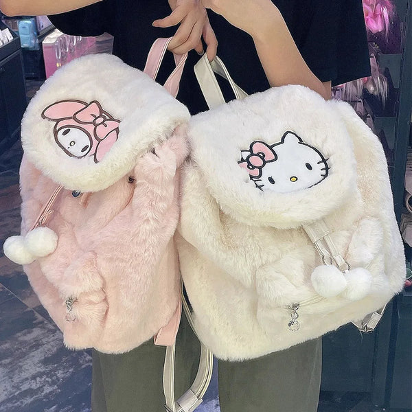 Fuzzy Kawaii Pompom Backpacks