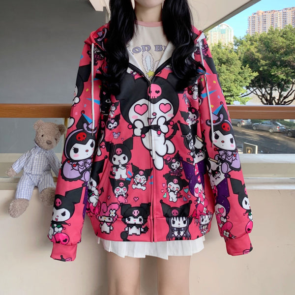 Kawaii Hello Kitty Hoodie Coat Cute Cat Jacket Sweet Girl Plush