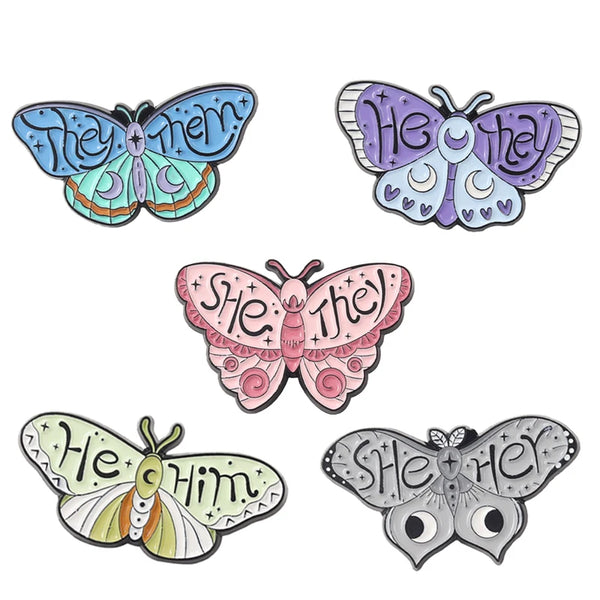 Pronoun Butterfly Enamel Pins