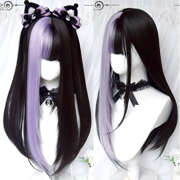 【WOOHWA】COLOR BLOCK FRINGE JK Black & Purple Color Block Wig – Kawaii Babe