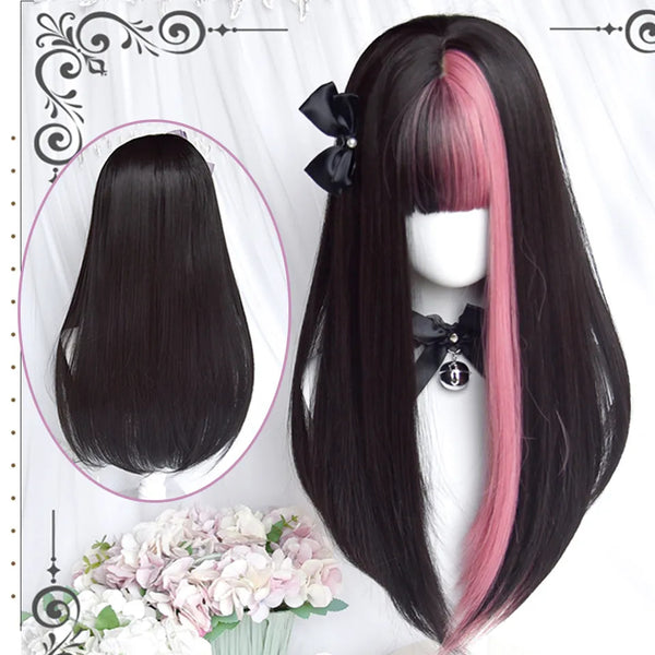 【WOOHWA】COLOR BLOCK FRINGE JK black-purple-color-block-wig-