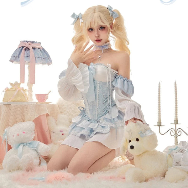 Blue Baby Doll Ruffled Outfit Set