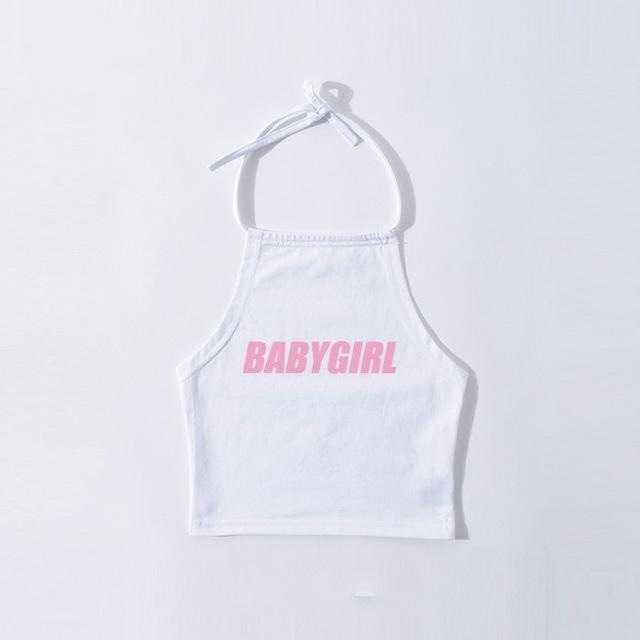 White Baby Girl Tank Top Halter Shirt Belly Cropped Crop Top DD/LG Fetish Kink by DDLG Playground