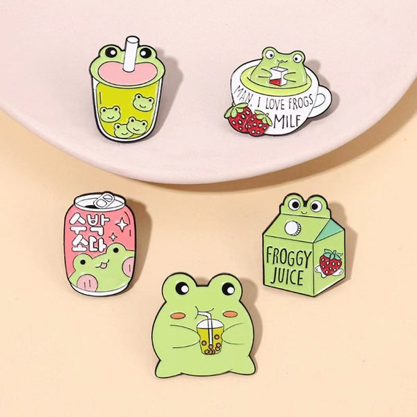 Kawaii Babe Froggy Juice Enamel Pins Froggy Juice