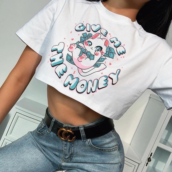 Give Me The Money Cat Neko Crop Top T-Shirt | Kawai babe