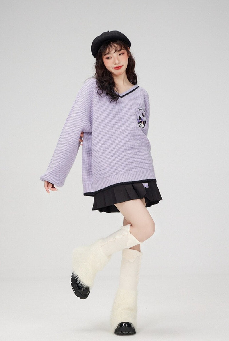 Kawaii prepstar sailor pullover sweater - cable knit - cinnamoroll - skirt -