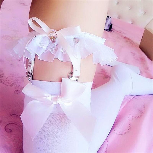 Lace Ruffle Garter Belt Stockings Holder Kawaii Cute Kawaii Babe Ribbon Stockings