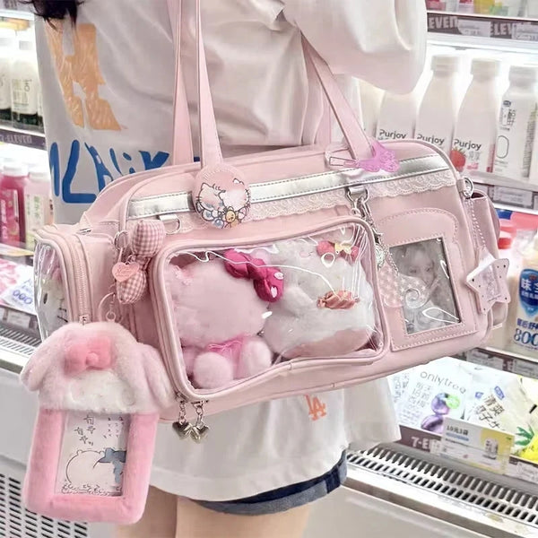 Double Window Ita Shoulder Bag with Lace Trim and Photo Card