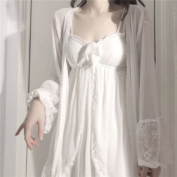 Lazy Angel Fairycore Nightdress and Robe Sleepwear Pajama Set S