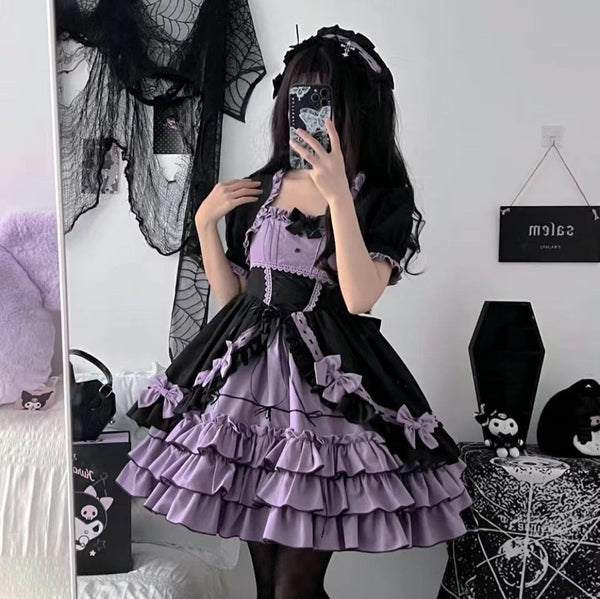 Ruffled Layered Lavender Bows Pastel Goth Maiden Dress