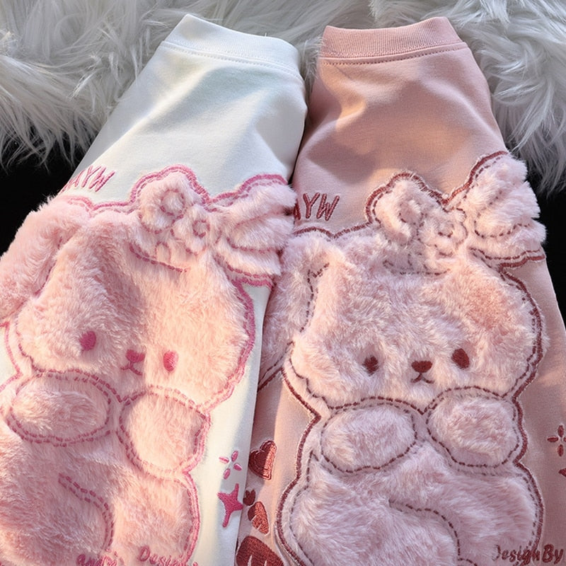 Pink bunny fluffy tee - bunnies - bunny - rabbits - shirt - top