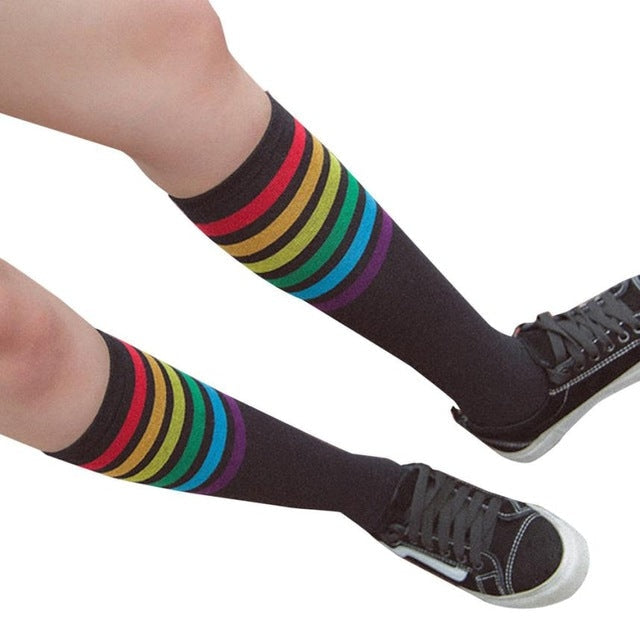 black rainbow stripe knee socks sweat socks gay pride parade harajuku japan fashion by kawaii babe
