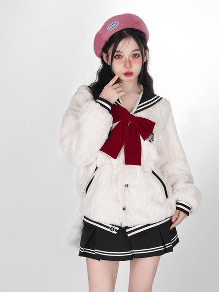 【Not your rose】24fw Bebe sailor fur jacket Bebe sailor fur jacket (Pink) - Not your rose | 60% - Asian