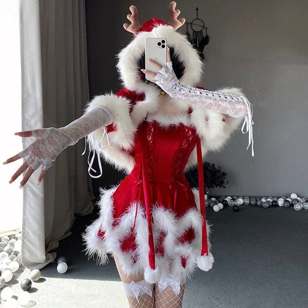 Santa's Lil Helper Cosplay Dress Set Christmas Holiday Kawaii Babe Santa's Lil Helper Cosplay Dress Set Christmas Holiday Kawaii Babe