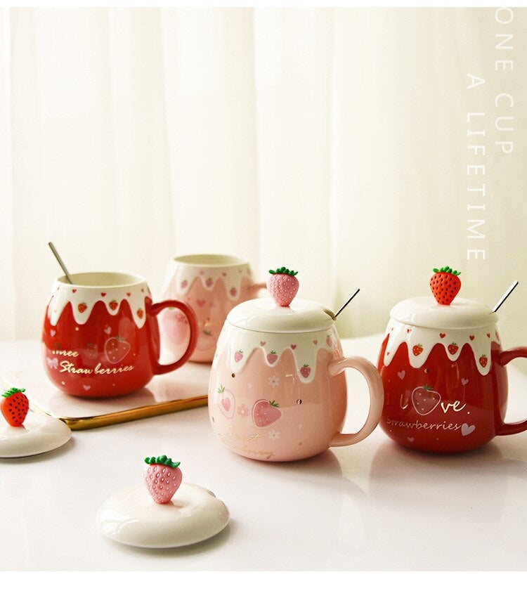 Strawberry Dessert Mugs - cups, mug, mugs, strawberry, strawberry cups Kawaii Babe