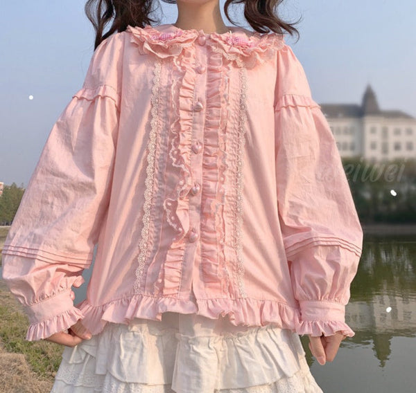 Sweet Pastels Ruffled Candy Blouse Shirt Bows & Lace | Kawaii Babe