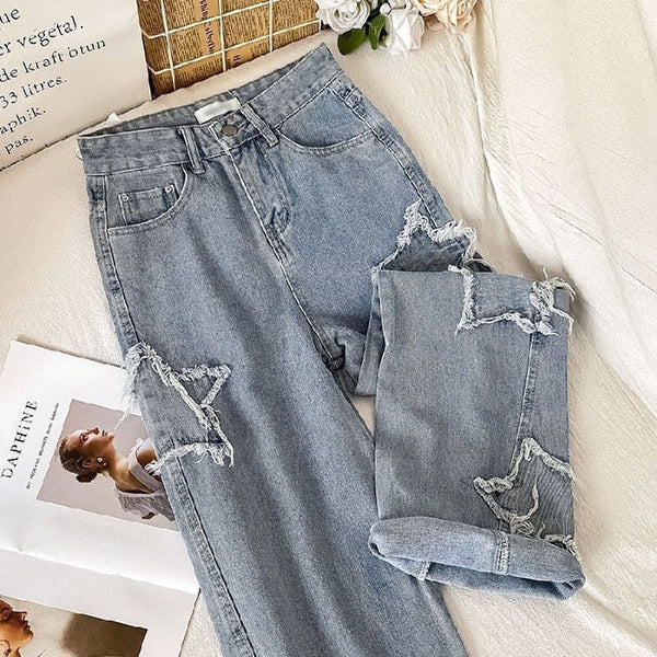 YINGWIN Star Jeans Y2k Jeans voor dames, baggy boyfriend jeans voor dames, blauw, XXL YINGWIN Star Jeans Y2k Jeans voor dames, baggy boyfriend jeans voor dames, blauw, XXL