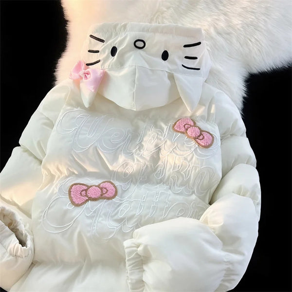 White Kitty Bomber Jacket Puffer Winter Coat – Kawaii Babe