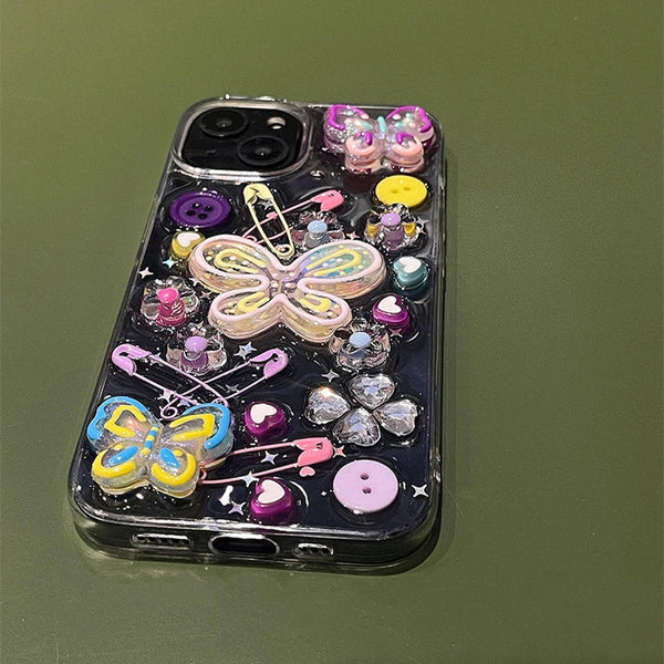 Y2K Butterfly iPhone Case Kawaii Cover Pins Buttons | Kawaii Babe