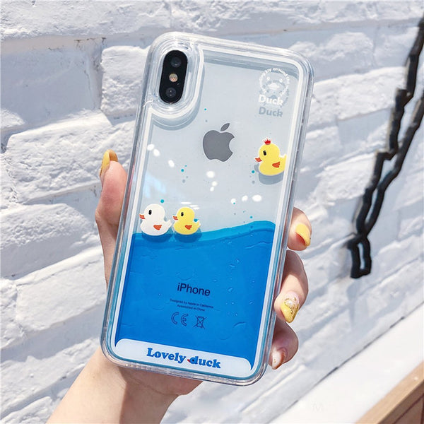 Swimming Rubber Duck Liquid Phone Case iPhone Cover Kawaii Babe