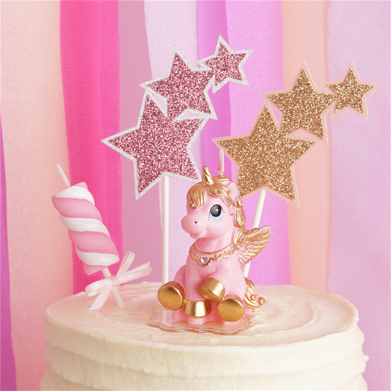 golden pink unicorn pegasus birthday cake candle stick wax figurine kitsch kawaii cake decorating decor baby shower by kawaii babe