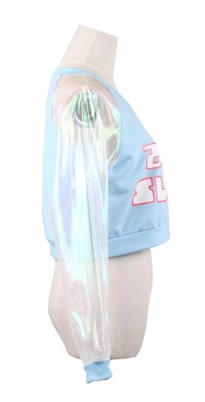 Holographic Harajuku Acid Sugar Transparent Crop Top Sweater Hoodie Jacket J-Fashion
