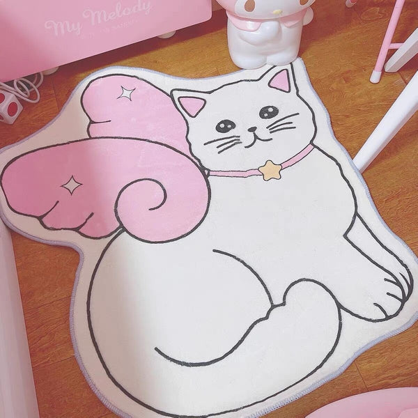 Angel Cat Floor Mat Rug Doormat Kawaii Pink Aesthetic Cute Kitten