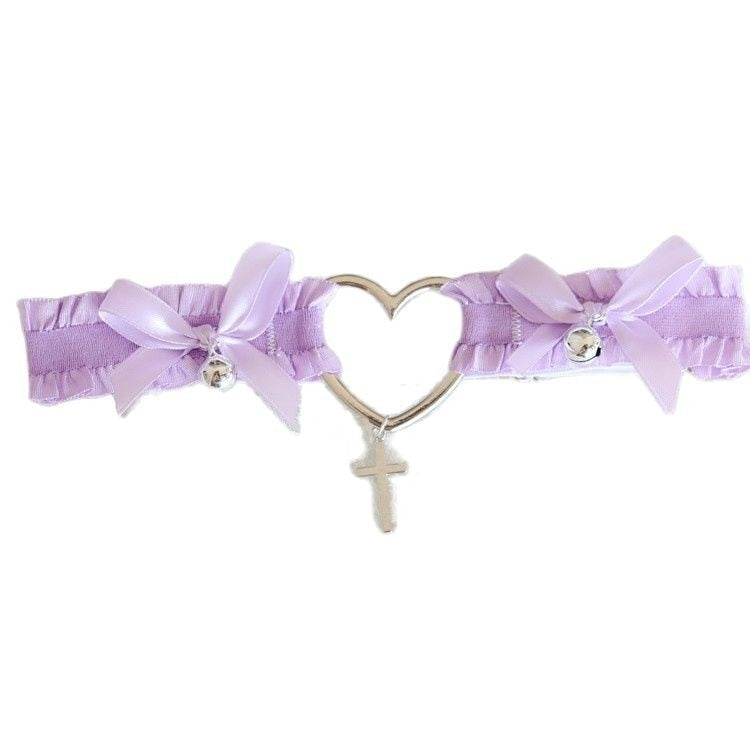 Angelic Rosebud Garter Belts - Purple Cross - angel wings, flowers, garter, garter belt,