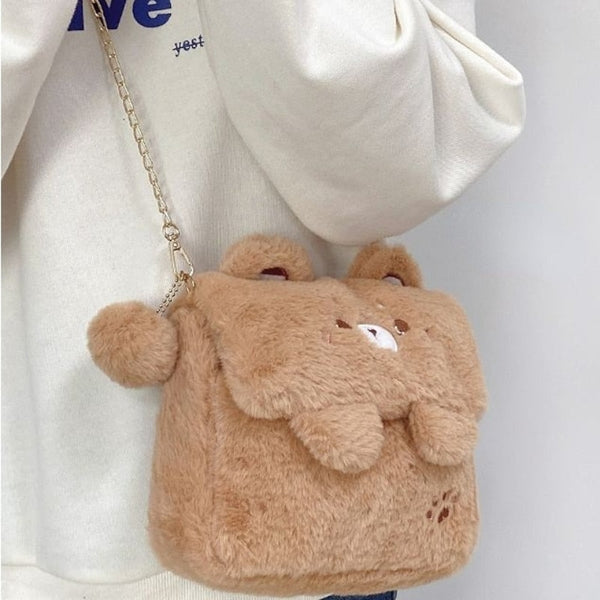 Teddy Bear Fuzzy Plush Shoulder Bag