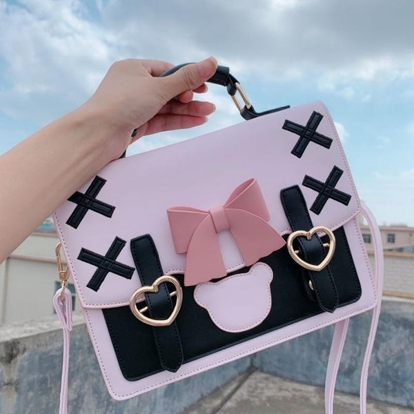 Pastel Goth Bear Square Lolita Handbag Purse