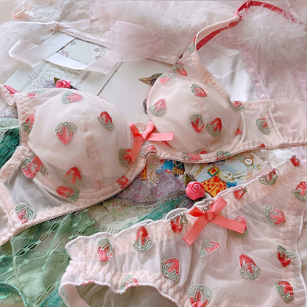 Is That The New Kawaii Strawberry Patchwork Contrast Binding Lingerie Set  ??