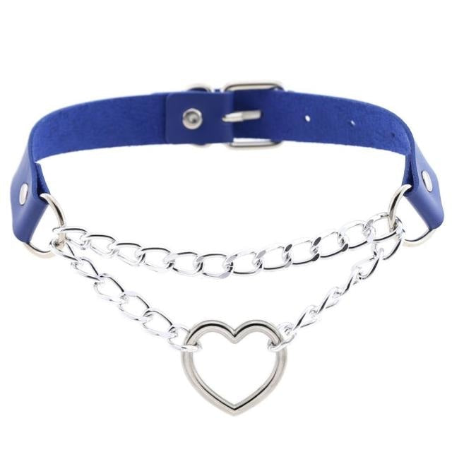 Chained Valentine Choker (15 Colors) - Blue - choker, chokers, collar, collars, jewelry