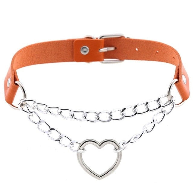 Chained Valentine Choker (15 Colors) - Orange - choker, chokers, collar, collars, jewelry