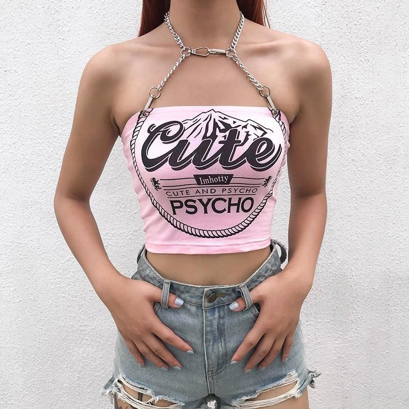 Cute & Psycho Halter Top - baby,belly shirt,belly shirts,belly tank,belly tee