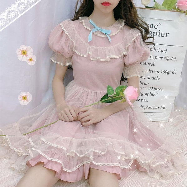 Dusty Pink Fairy Gown Lolita Dress Ruffled Cap Sleeves Kawaii Babe L Dusty Pink Fairy Gown Lolita Dress Ruffled Cap Sleeves Kawaii Babe L