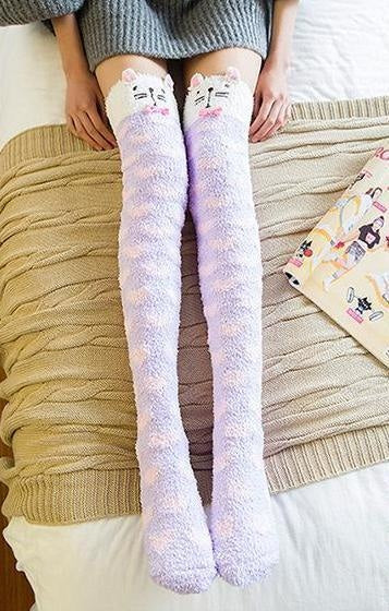 Kawaii Plush Socks Thigh Highs Tall Leg Warmers Fuzzy Warm DDLG Little Space Age Regression CGL  by kawaii babe