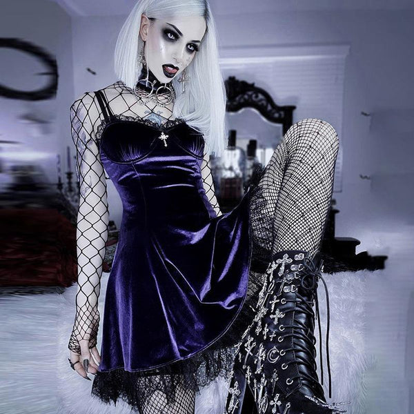 Gothic Dark Halloween Velvet Dress Purple / L Gothic Dark Halloween Velvet Dress Purple / L