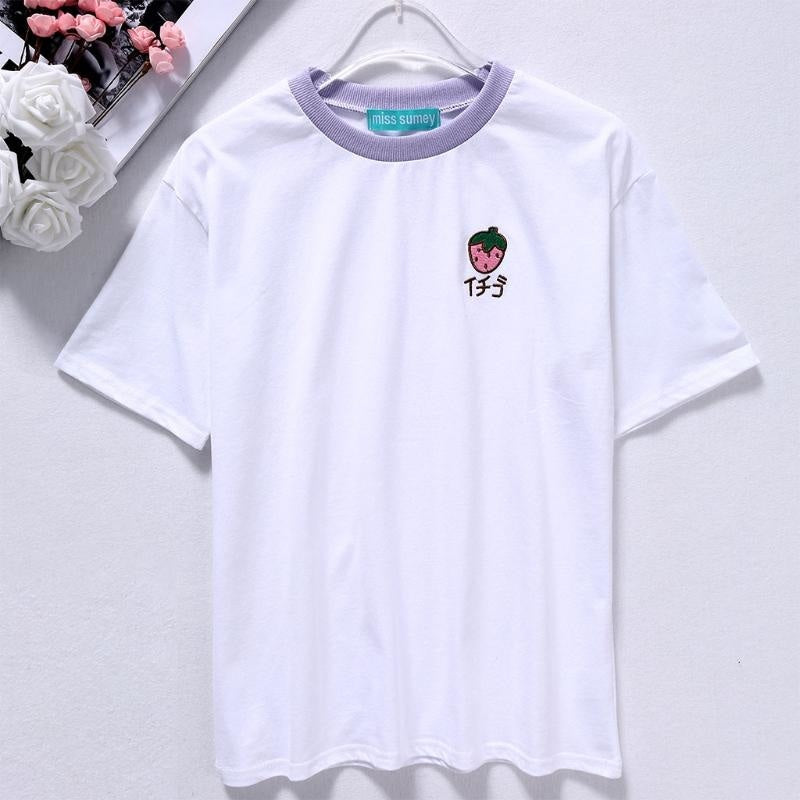 Korean Fruit T-Shirt Tee Top Embroidered Harajuku Japan Fashion 