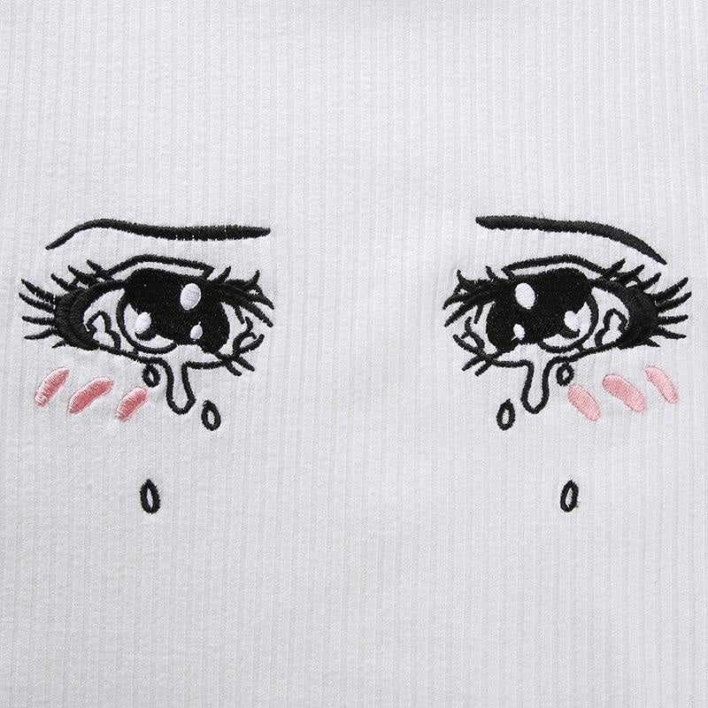 Knit Sad Eyes Crop Top - Shirt