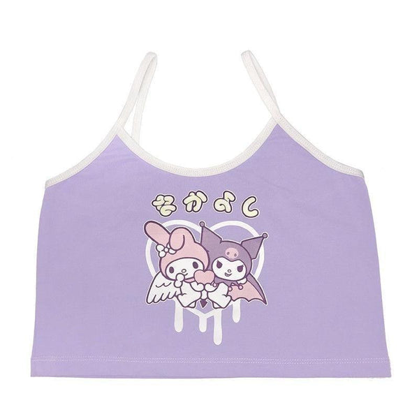 Pink White Kuromi Melody Cropped T-Shirt Top Kawaii | Kawaii Babe Kuromi / XXXL