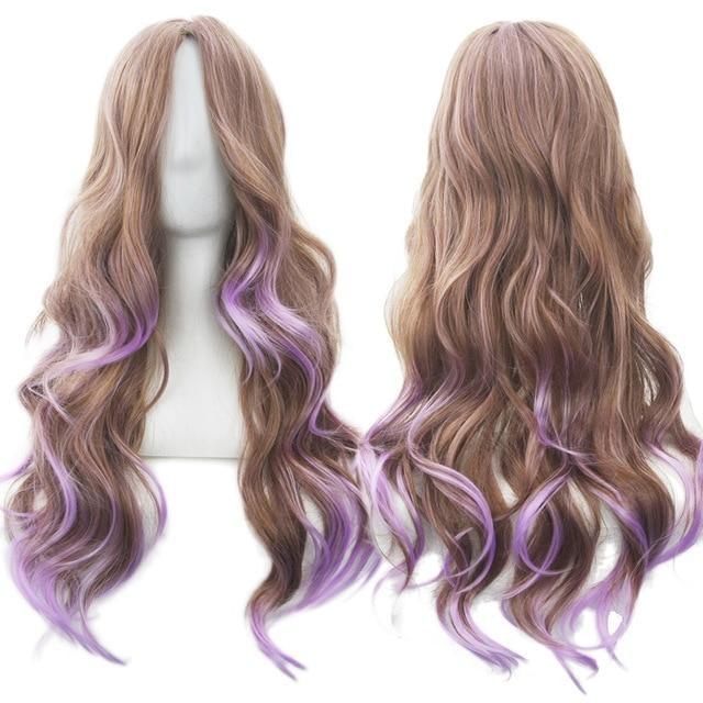 Long Cotton Candy Wig - Brown & Purple - wig