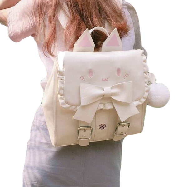 cartoon anime niko kitten backpack Girly Bun Neko Cat Backpacks Book Bags Kawaii Cute
