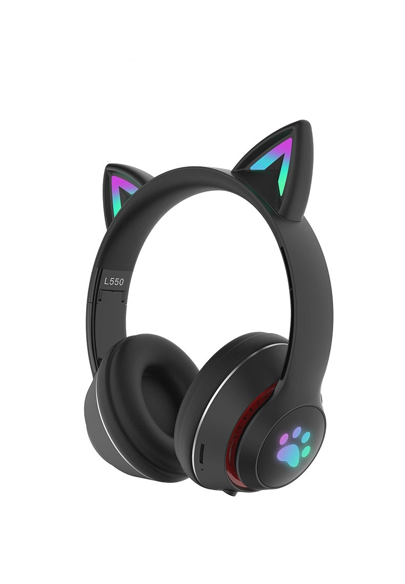 Paw Print Cat Ear Gaming Headphones - Black with box - cat ear, ear head band, headband, ears, phones