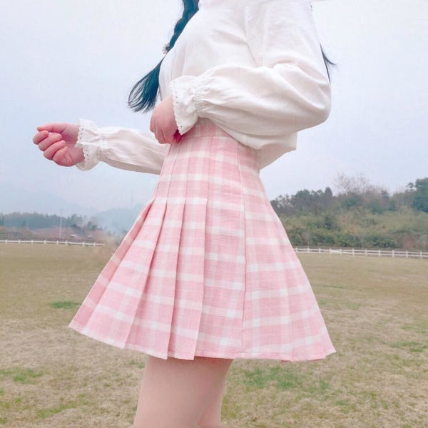 Pink Plaid School Girl Skirt Pleated Tennis Style