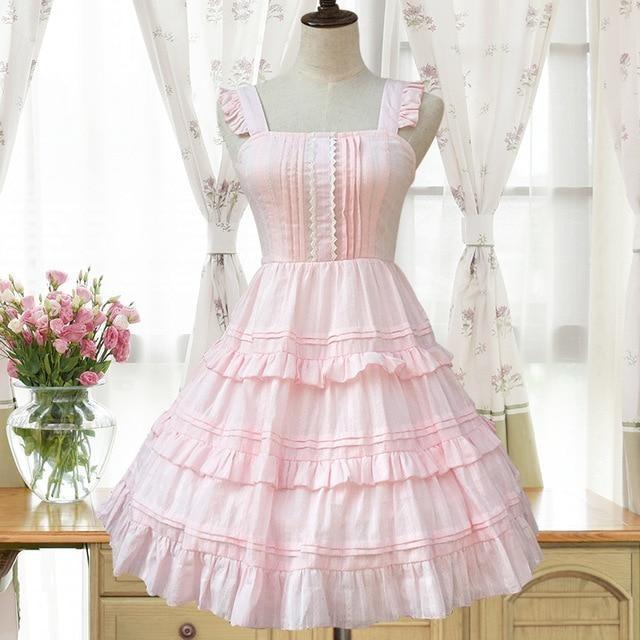 Elegant Girly Sweet Lolita Dress Pink Kawaii Harajuku Princess Fashion 