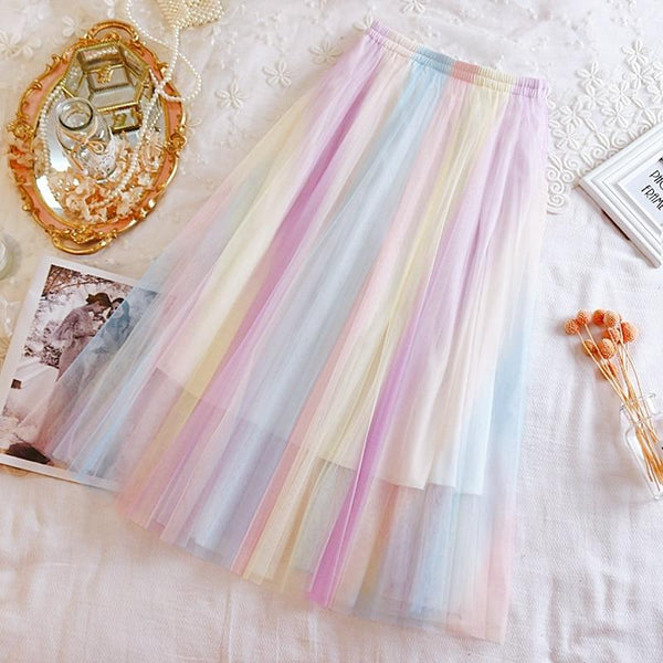 Pasel Rainbow Mermaid Lolita Skirt Fairy Kei Kawaii
