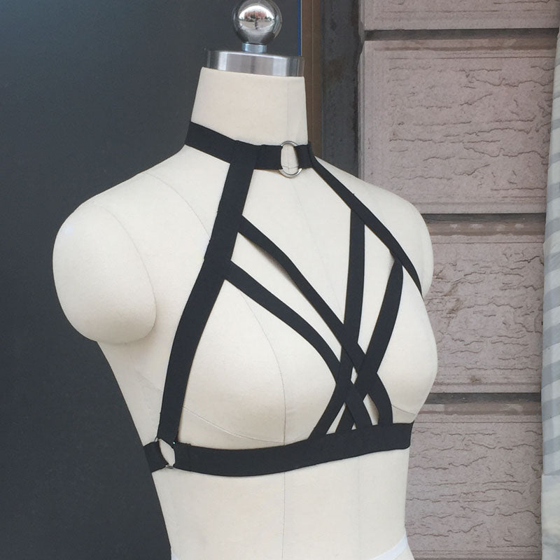 sexy bondage harness bra bdsm kinky fetish sultry stripper exotic dancer strappy straps lingerie