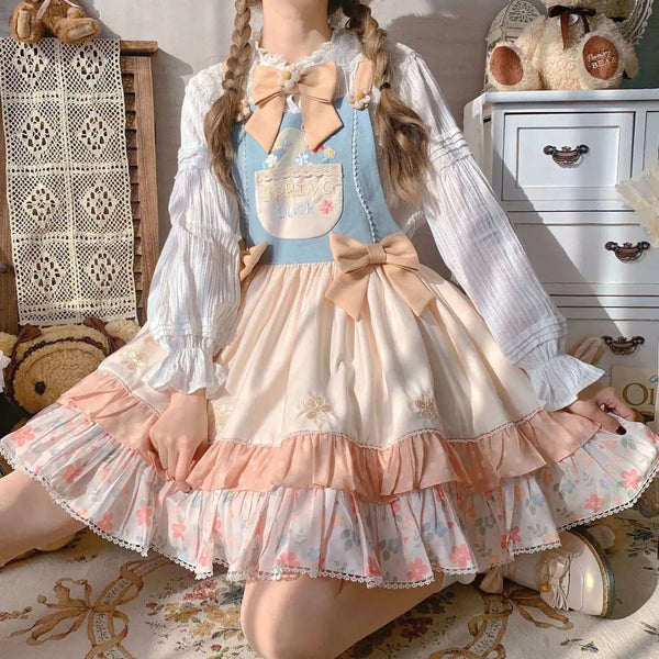 Spring Duck Pastel Lolita Dress Cosplay JSK Sweet Kawaii Babe Dress Only / S Spring Duck Pastel Lolita Dress Cosplay JSK Sweet Kawaii Babe Dress Only / S