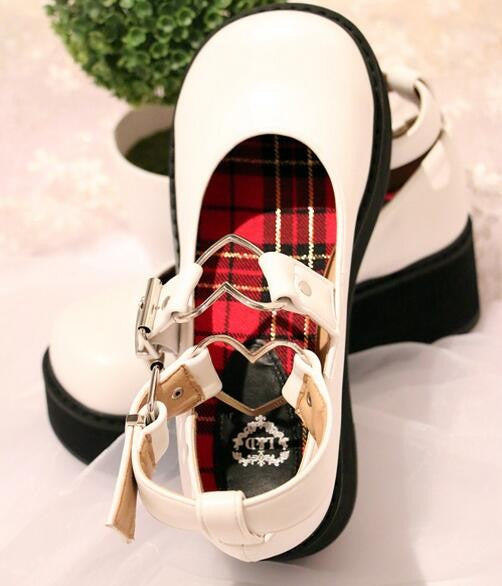 White Gothic Lolita Shoes Traditional Platform Buckled Platform Heels ECG COmmunity DDLG BDSM School Girl Cosplay Outfit Costume by Kawaii Babe